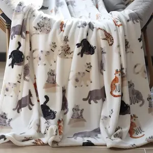 One side printed Cute cat flannel blanket bed sheet nap blanket lunch break air conditioning blanket sofa cover blanket