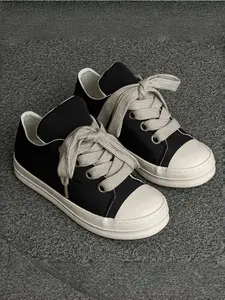 Men's Black-Apricot Color-Block Distressed Canvas Sneakers, Minimalist Retro Style, Crinkled Canvas + Platform Non-Slip Sole + Contrast Laces, Black-Apricot Elegant, Retro Relaxed , Ideal for Daily Outfits & Street Leisure Scenarios