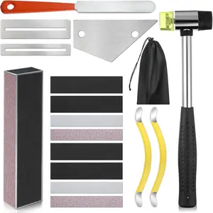 17 Pcs Guitar Luthier Tool Set, Fret Rubber Hammer, Crowning File, Leveling Beam Sanding Leveler Beam, Rocker, Fingerboard Guards, String Spreaders for Guitar Bass - Home Improvement.