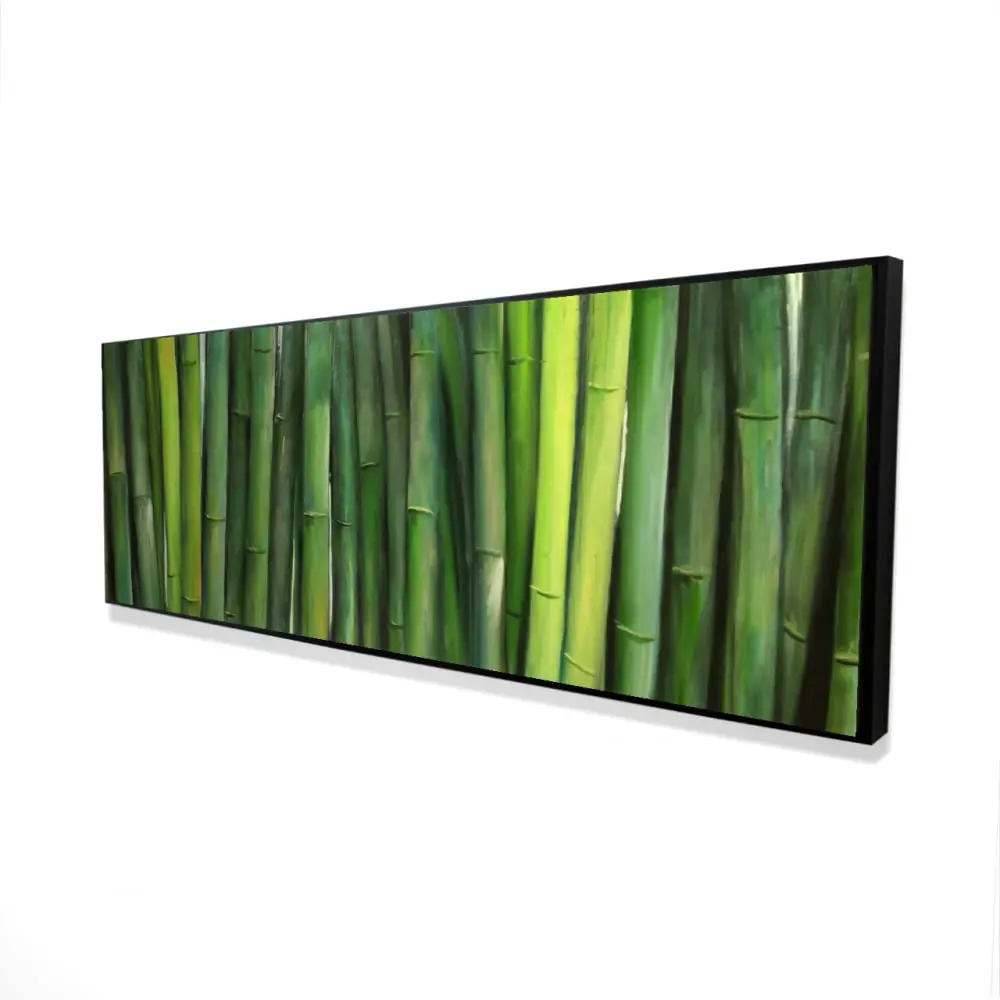 Framed 360-Degree Stand Green Bamboo Stalks Wall Art (16x48 in.) - Artistic Nature Art, Bamboo Motif Wall Arts, Asian Botanical Decor, Minimalist House Accent, Hangable Modern Home Decor Gift, Artwork