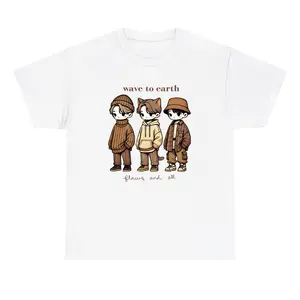 Wave To Earth Mofusand Cat Shirt New T shirt Vintage All Sizes Casual Crewneck Shortsleeve Menswear T-Shirt