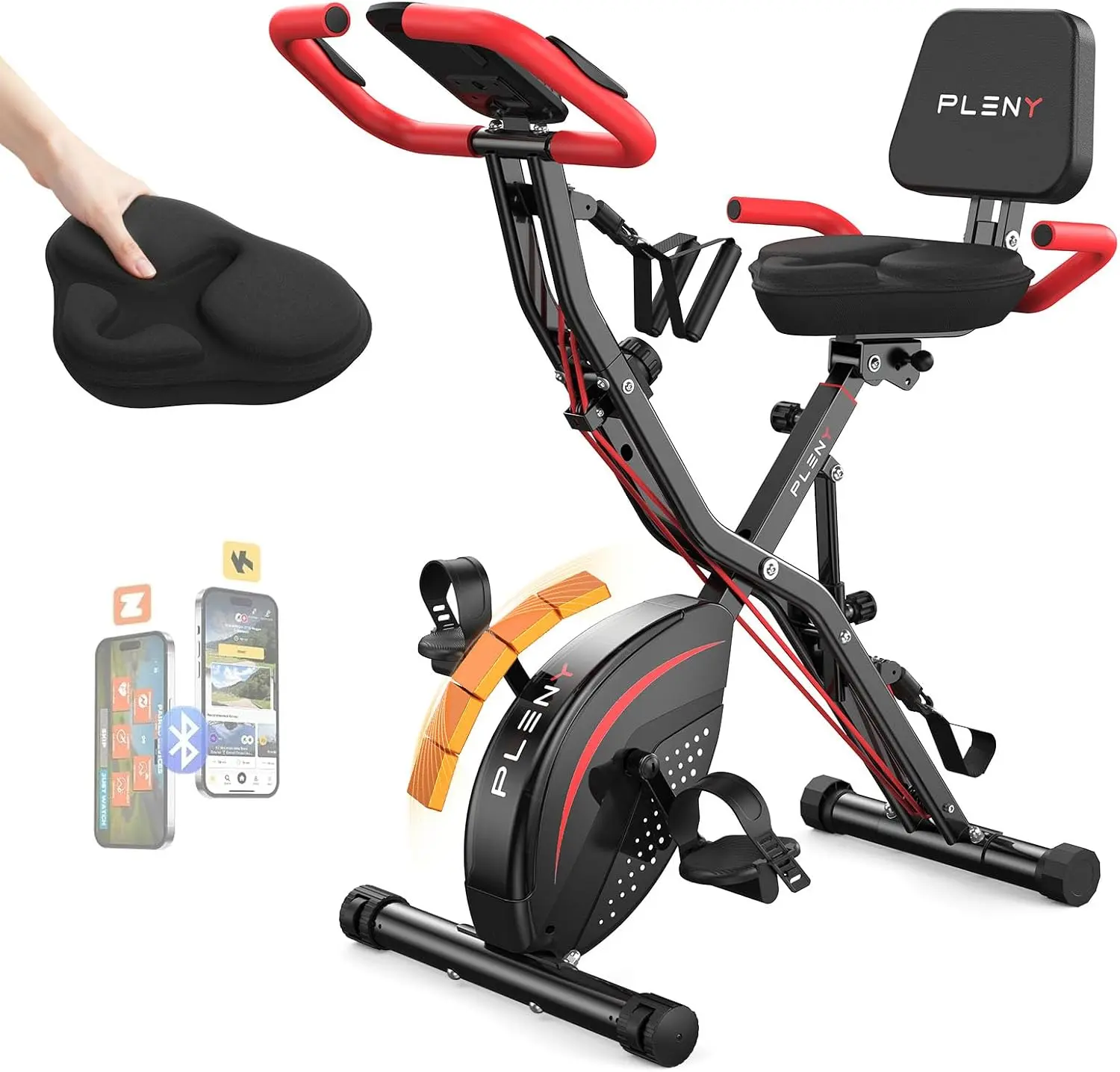 Folding Exercise Bike, 5 IN 1 Indoor Stationary Bikes for Home| Workout Bike with 6.6 LBS Flywheel, 16-Level Adjustable Magnetic Resistance, 330LB Weight Capacity, Back Support Cushion