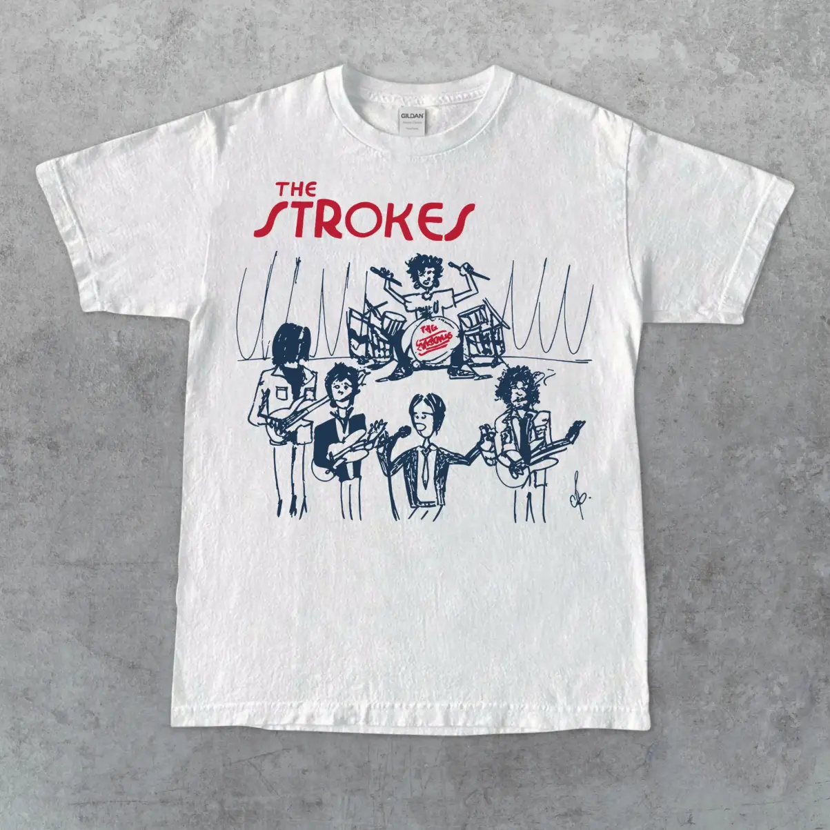 Men's Retro Indie Rock Graphic Tee.Vintage Style Hand Drawn Band Sketch T-Shirt.Cool Y2K Garage Rock Vibe Top for Everyday Wear.