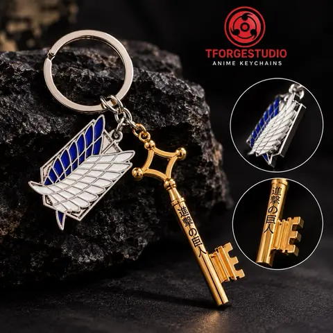 Attack on Titan "Basement Key-Wings of Freedom" Premium Alloy 2-for-1 Keychain Set, Cosplay Accessories for Boys, Merged Symbols Key Charms, Clean Detailing, Daily Tough EDC Gear, Anime Decor Keychain Collectibles