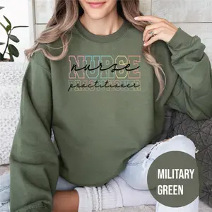 Women's Comfortable Long Sleeve Round Neck Nurse Practitioner Sweatshirt - Stylish NP Crewneck Top for Healthcare Professionals