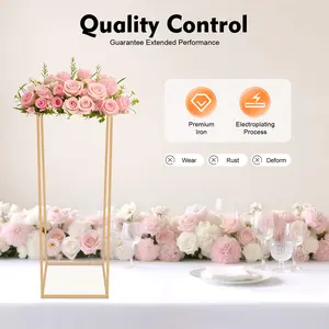 Gold Modern 11x11x31 Inch Iron Acrylic Flower Stand Metal Wedding Party Event Table Centerpiece Home Office Decor Easy Assembly 11 Pound Load Decoration Boho Style Decoration