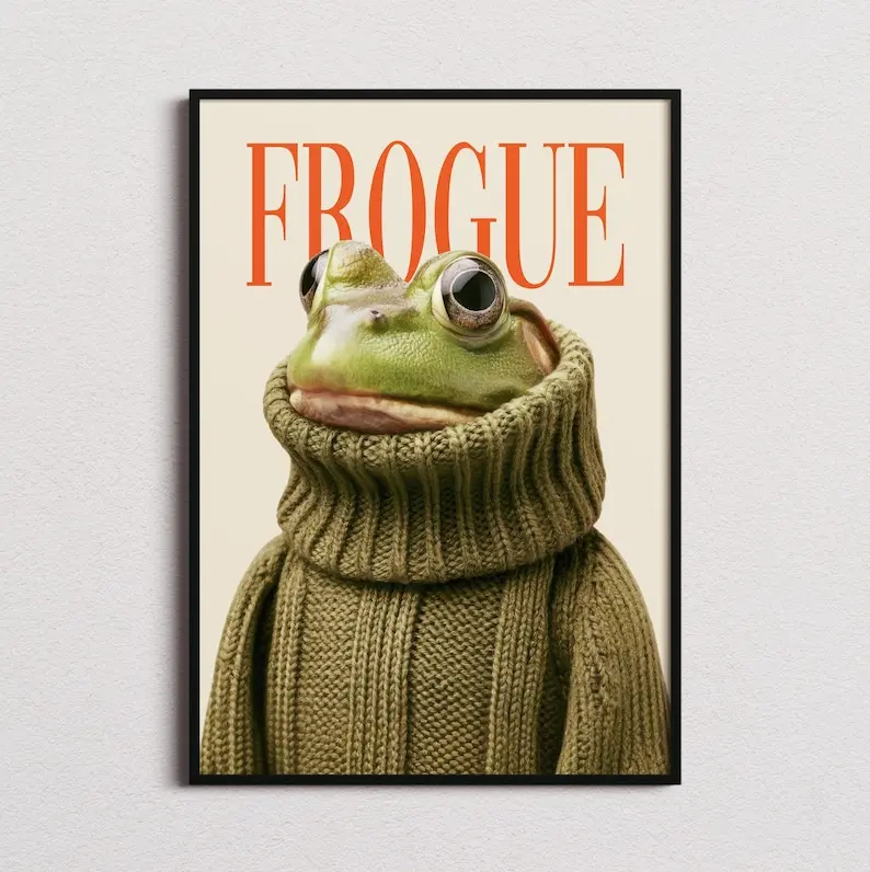 Frogue Magazine Art Print, Fashion Frog Print, Funny Frog Poster, Trendy Eclectic Decor, Frog Art, Chic Wall Art, Trendy Prints