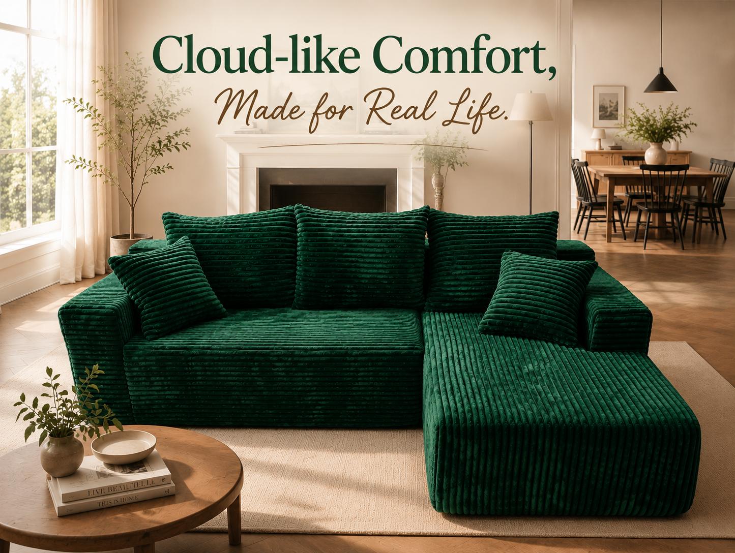 96" L-Shaped Modern Chenille Boneless Sectional Couch sofa Set - No-Assembly Minimalist Upholstered Oversized Comfy Convertible Fluffy Cloud Couch, Furniture for Living Room Unboxing flexible configuration
