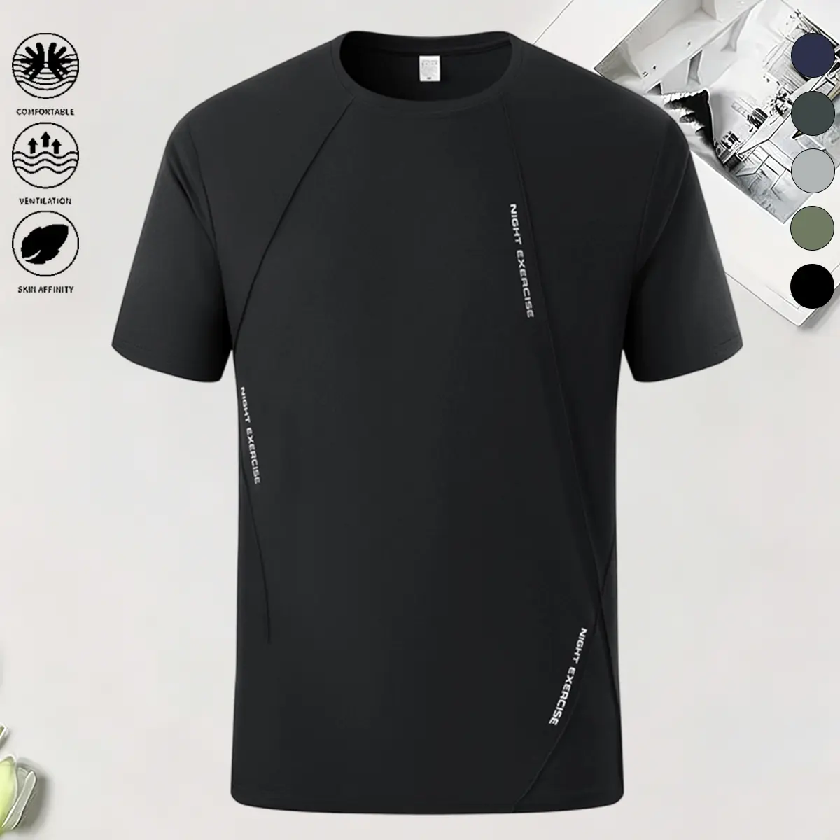 Men's Quick-Dry Athletic T-Shirt - Breathable Lightweight Solid Short Sleeve Crew Neck Top for Gym & Training, Athletic Wear, Round Neck