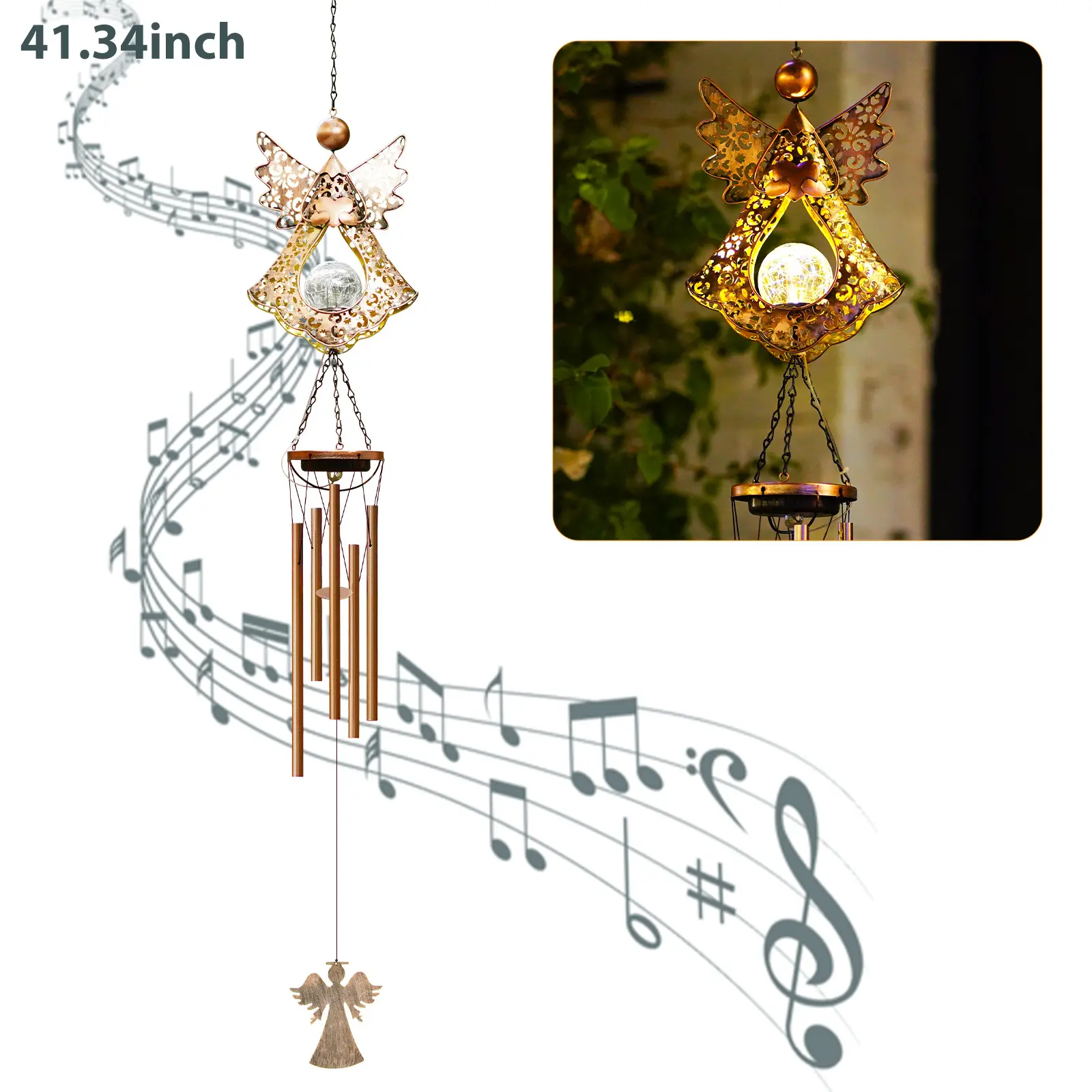 Solar Angel Wind Chime - Metal Outdoor Hanging Home Decor with Soothing Tones for Garden, Patio, Gift for Mom