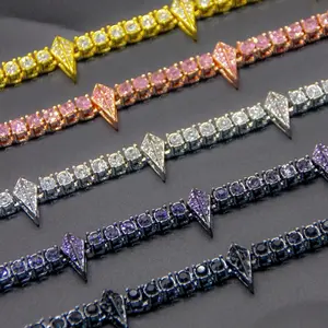 Men's Hip Hop Style Tennis Chain And Teardrop Shaped Cubic Zirconia Link Bracelet, Bling Bling Jewelry For Boyfriend