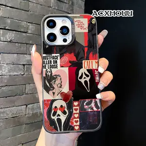1.2mm Soft Silicone Lanyard Casing, Multi-Model Retro Durable Cover with Ghostface Art & Raised Lips for iPhone 17,16,16 Pro,16 Pro Max,15,15 Pro,14,14 Pro,13,12,11 - Unique Handheld Smartphone Devices Accessory
