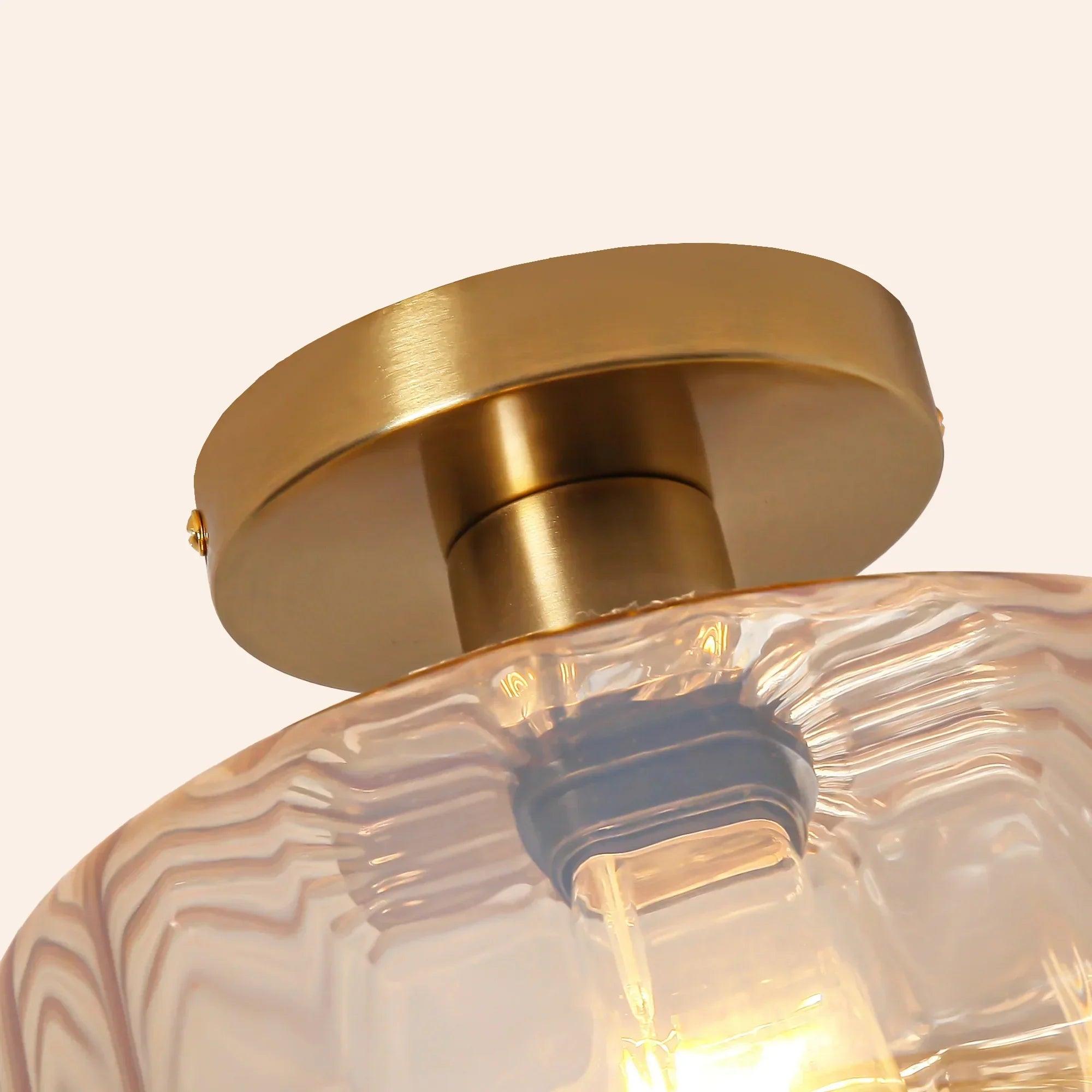 Modern Gold Semi-Flush Mount Ceiling Light | 9" Gerald Rippled Glass Lighting Fixture