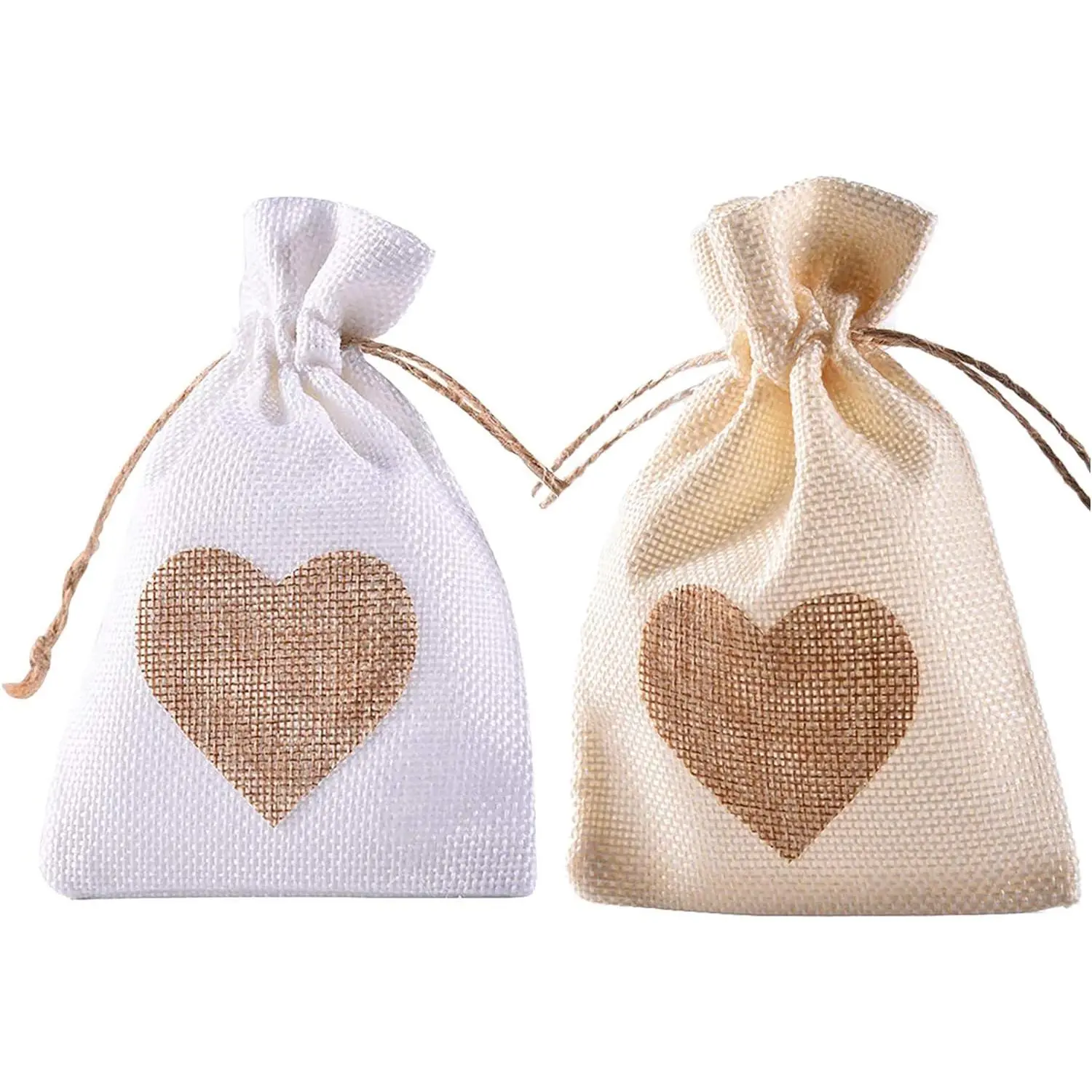 Burlap Bags, 20 Packs 4"x6" Drawstring Heart Burlap  Bag Candy Pouches Linen Pockets for Valentine's Day Wedding Easter Christmas Halloween Thanksgivings  Year (4"x6")
