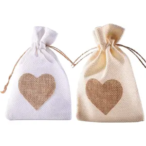 Burlap Bags, 20 Packs 4"x6" Drawstring Heart Burlap  Bag Candy Pouches Linen Pockets for Valentine's Day Wedding Easter Christmas Halloween Thanksgivings  Year (4"x6")