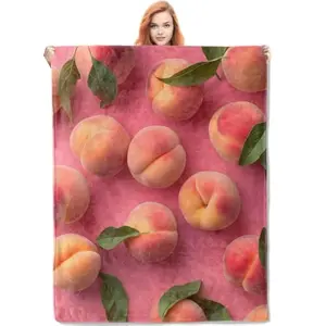 Peach Fruit Blanket Gifts for Women, Fresh Fruits Theme Flannel Blanket, Soft Warm Lightweight Throw Blankets for Bedding Sofa Couch Home Travel Decor 50" x 60"