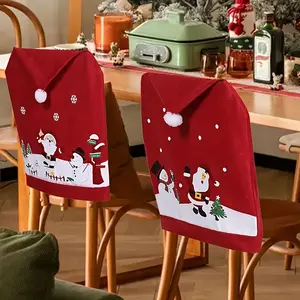 3Piece Christmas Chair Covers Set, Santa & Snowman Design, Polyester Material, No Plug Needed, Perfect for Holiday Dining Decorations