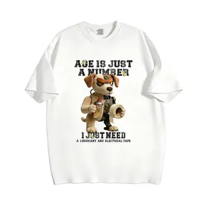 Mechanic Tee for Handyman Dad, Age Is Just A Number Funny Steampunk Dog Graphic T-Shirt, 180g Pure Cotton Unisex Breathable Casual Tee, Father's Day Gift for DIY Lover Mechanic Electrician