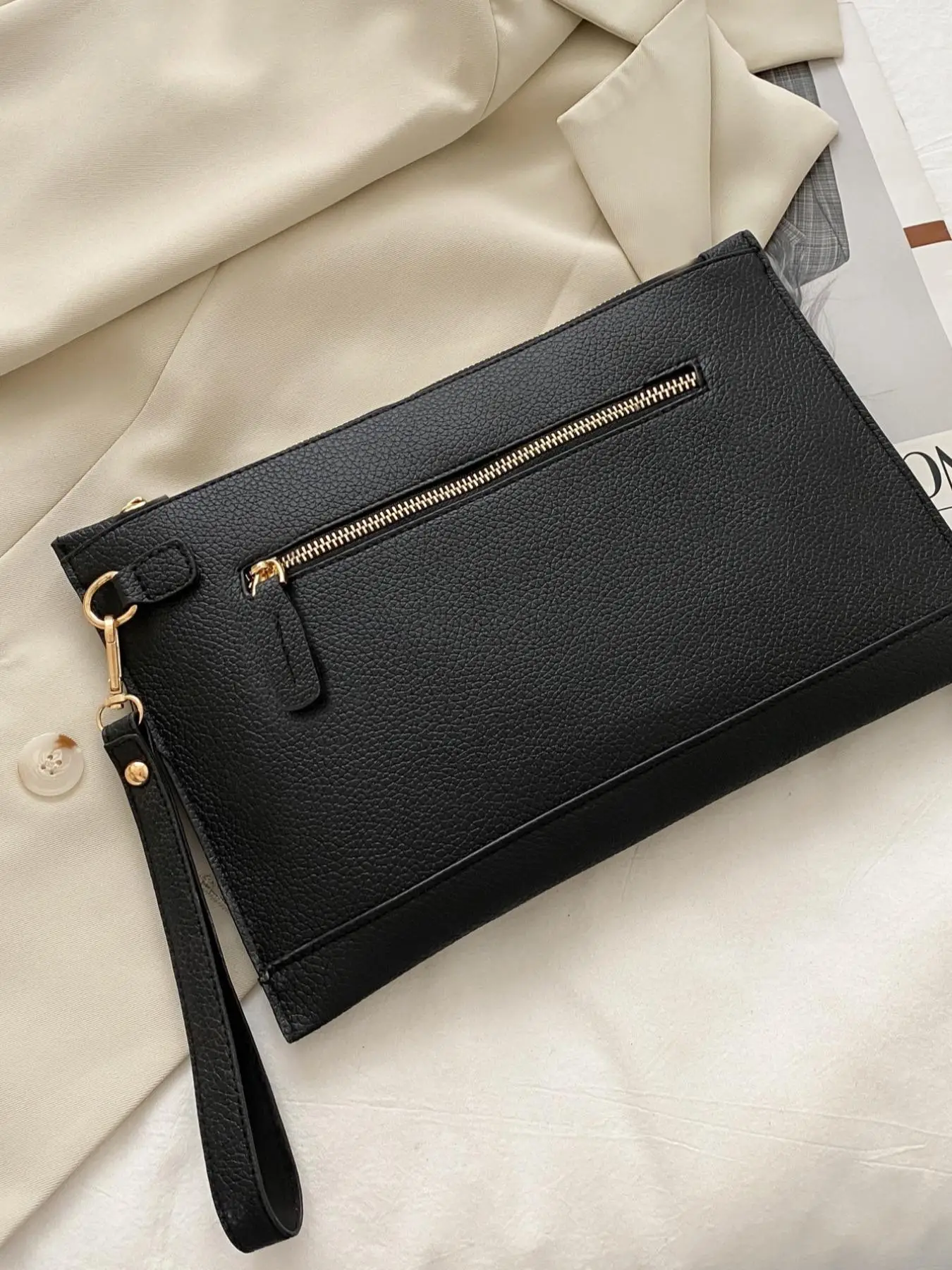 New Fashion Crocodile Pattern PU Leather Zipper Oversized Clutch for Women, Daily Commuting Simple Plain Document Storage Bag