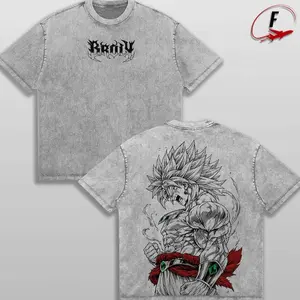Broly The Legendary Vintage Washed Oversized Graphic Tee, DBZ Double Printed T-Shirt, Heavyweight Cotton Unisex Streetwear Top, Gym Pump Cover, Gift for Anime Fans 9CE