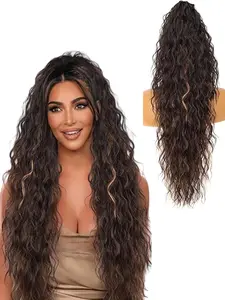 30-Inch Claw Clip Ponytail Extension Hair Band for Women Natural Loose Wave Synthetic Curly Hair Clips Fake Hair Wine Multi-Purpose Long-Lasting Wearable Daily Use Accessory Synthetic Hairpiece Curly Ponytail Extensions