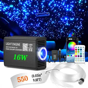 16W RGBW Fiber Optic Starlight Headliner Kit, DC12V Car Interior Decorative Light with Twinkle Effect, Bluetooth APP & 24-Key Remote Control, Music Sync Mode, PMMA Fiber Optic Cable for Car, Home Theater Ambient Lighting