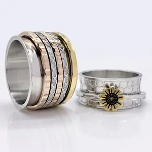 Smooth Spinner Ring Stars Worry Ring, Rotating Ring for Anxiety and Stress, Spin Fidget Ring help Worry Dermatillomania Skin Picking Adhd