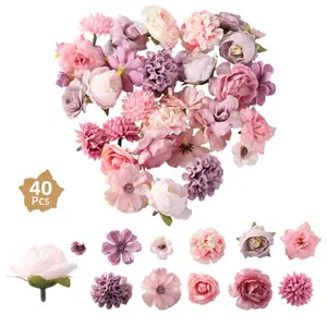 Pack of 40 Artificial Flowers Flower Heads, Flowers for Crafts with 9 Styles, Artificial Flowers Mini Silk Flowers, Artificial Flower Heads for Wedding Home DIY Crafts Scrapbooking Decorative Artificial Flowers table decoration graduation gift yard  decor