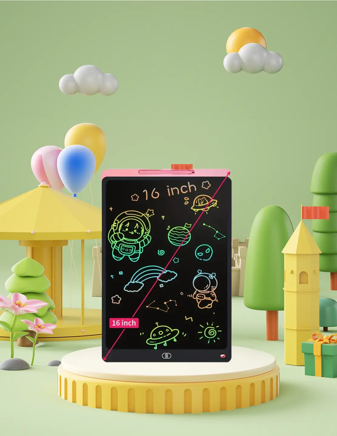 LCD Writing Tablet 16 Inch Electronic Writing Drawing Pad Portable Doodle Board Gifts for Kids Office Memo Home Whiteboard Black