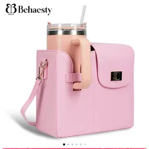 Behaesty Portable Bottle Crossbody Bag for Drink Holder with Wallet Storage, Adjustable Strap, Multi-Pocket Design, Pink Color