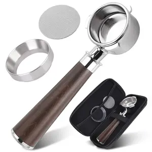 54mm Bottomless Portafilter with Dosing Funnel, Solid Wood Handle, Stainless Steel Filter Basket, Fits Breville Models