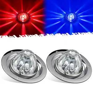 Partsam 2Pcs Glass Lens Watermelon Lights Dual Color Red Blue LED Marker Turn Auxiliary Lights with Stainless Steel Bezel and Base Replacement for Peterbilt Freightliner Trucks Trailers RVs Side Lamp