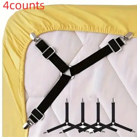 Bed Sheet Fastener, 4 Counts Adjustable Elastic Bed Sheet Clip, Bed Sheet Grippers, Bed Sheet Holders, Sheet Grippers Straps, Durable Bedding Accessories for Home Bedroom Hotel Dormitory