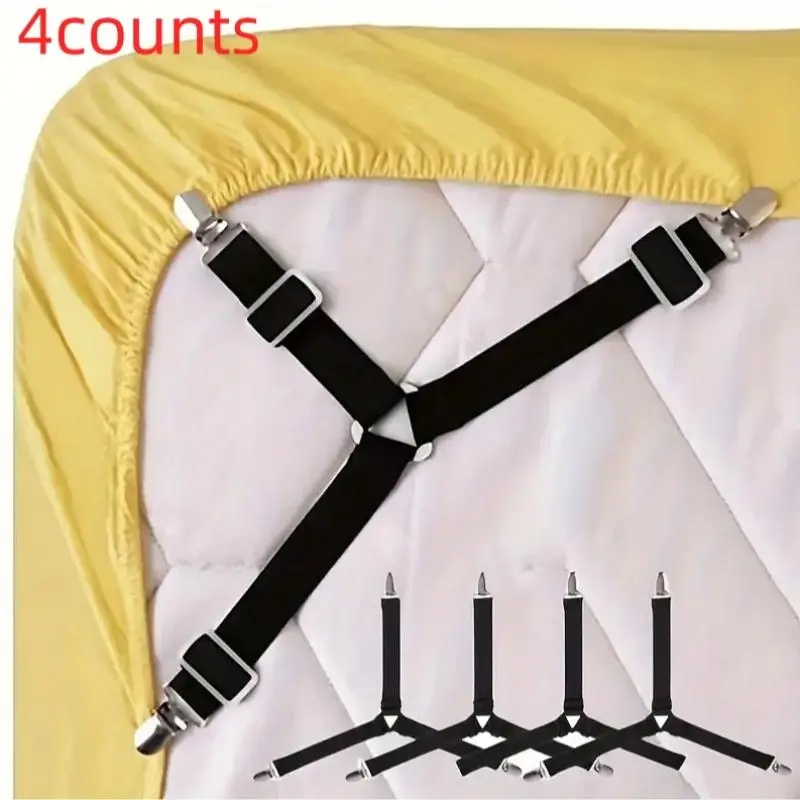 Bed Sheet Fastener, 4 Counts Adjustable Elastic Bed Sheet Clip, Bedding Accessories for Home Bedroom Hotel Dormitory