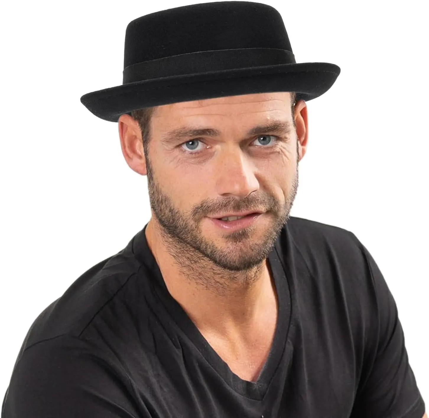 Men's Flat Top Pork Pie Hat - Wool Porkpie Fedora Hats Bowler Hat for Women