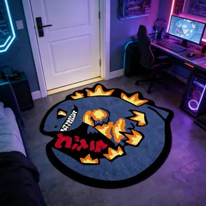 Trendy Flame Monster Gaming Rug, Fluffy Rug, Thick Plush Floor Mat for Game Rooms, Anti-Slip Mat for Gaming Chairs, Soft and Absorbent Mat for Bedroom Bedside, Suitable for Industrial/Cyberpunk Home Decor