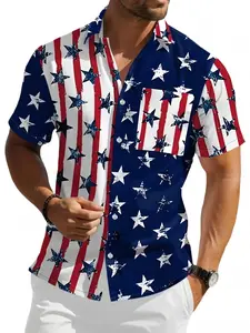 Men'S Short-Sleeve Button Up Shirt, Casual Party Shirt with Flag Print, Perfect for a Holiday Vibe And Casual Gatherings, Menswear