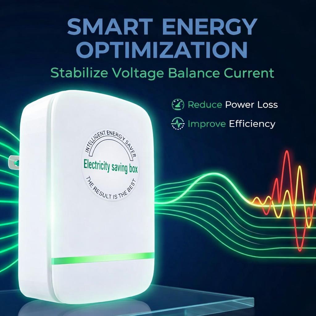 Electricity Saving Box Energy Saving Device Smart Save Plug Power Saver Voltage Optimization Surge Protection Thermoregulation Outlet Home Office Compact Plug and Play Energy Efficiency