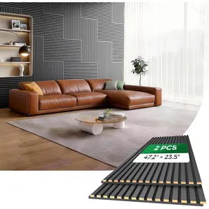 Slat Acoustic Wall Panels,  Wall Panels with High Density Core for Echo Reduction, Easy DIY, for Living Room, Bedroom, Studio and ,Safe for  (Black, .2"x23.5"-2 PCS)