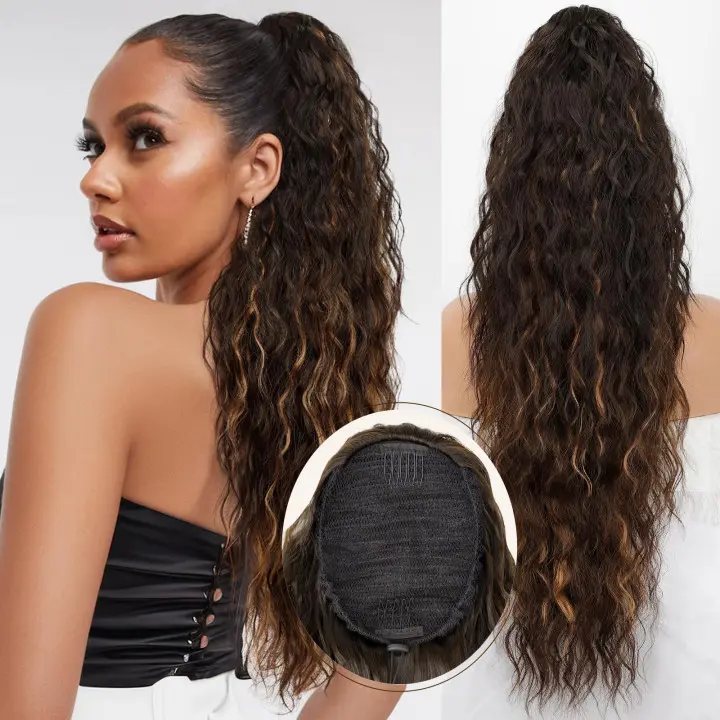 Brown with Blonde Highlights Drawstring Ponytail