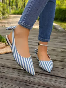 Summer New Striped Pointed Toe Flat Sandals, Closed-Toe Low Heel Casual Shoes, Daily Wear Comfortable Office Shoes for Women