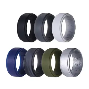 OIDEA Mens Silicone Wedding Rings, 8mm Breathable Stepped Edge Rubber Bands, Sport Silicone Ring for Men 7 Pack