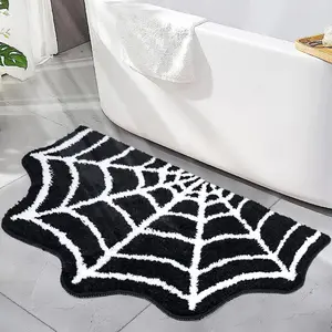 Halloween Spider Web Bath Mat Soft Non-Slip Decorative Rug Unique Bathroom Entrance Floor Decor Ideal for Kitchen Toilet Entryway