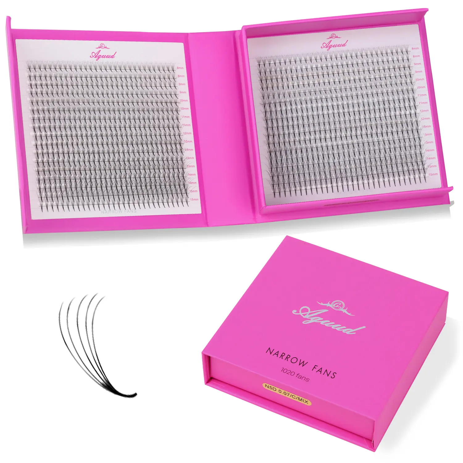 5D Narrow Premade Lash Fans 1020 Fans 0.07mm C Curl 8‑15mm Mixed,Handmade Fluffy Volume Lashes Thin Narrow Base for Salon & DIY Lash Extensions Eyelashes Eyelashes