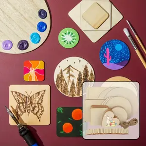 65PCS Round Square Heart Shaped Wooden Panels Blanks,Painting Writing Pickling Wood Panel Set for DIY Craft, Untreated Wooden Panel for Crafting, Party Decoration,Christmas Decors