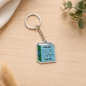 Book Worm Acrylic Keychain, Book Lover Keychain, Reader Gift, Cute Bookish Bag Charm, Librarian Accessory Charm
