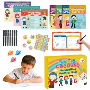 Magic Grooved Writing Practice Books – Reusable 3D Groove Handwriting Workbooks for Kids Ages 3-8, Large Preschool Set with Disappearing Ink, 6 Copybooks (Numbers, Letters, Math, Drawing) + Pens & Refills