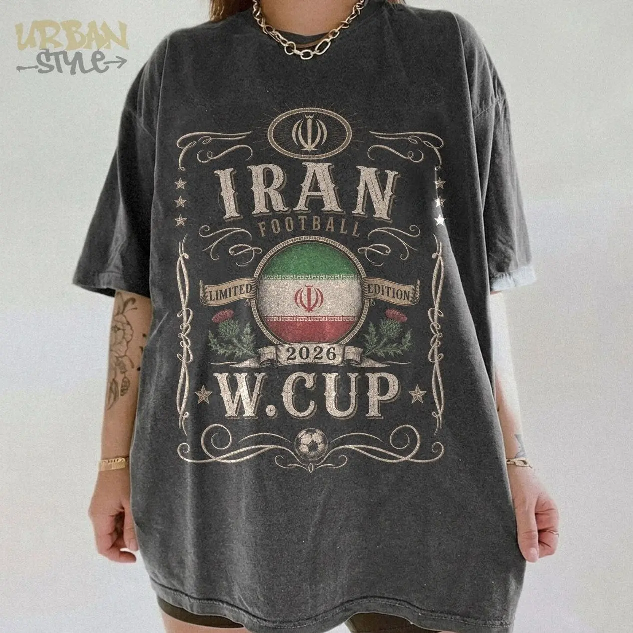 Vintage Iran Soccer Shirt, 2026 Cup Football Tee, Aesthetic Iranian Sportswear, Distressed Persian Football Top, Oversized Soccer Tee