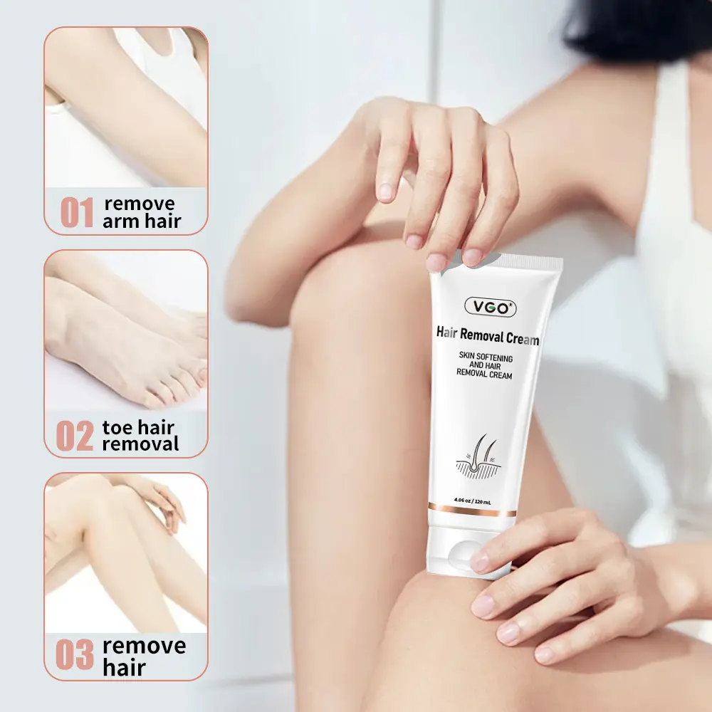 VGO Painless Hair Removal Cream for Women & Men, Hair removal cream for body, back&legs, All Skin Types, 4.06oz w/Spatula-A