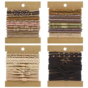 40 Pieces Boho Hair Tie Bracelets for Women Elastic Hair Ties for Girls Ponytail Holders for Thick Hair Rubber Bands for Curly Thin Hair (Black Beige) JALANCY